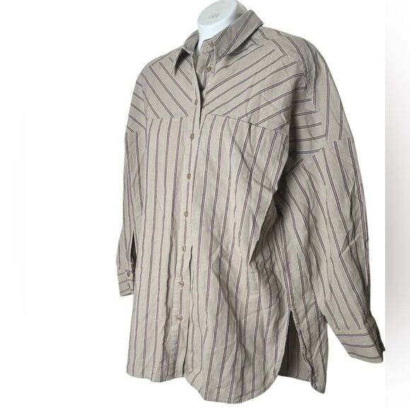 Anthropologie Pilcro Striped Ocersized Boyfriend Button Down - Picture 3 of 10